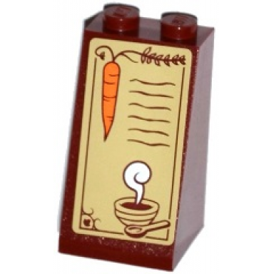 dark red slope 75 2 x 2 x 3 - solid studs with carrot steaming bowl and spoon pattern sticker - set 41075