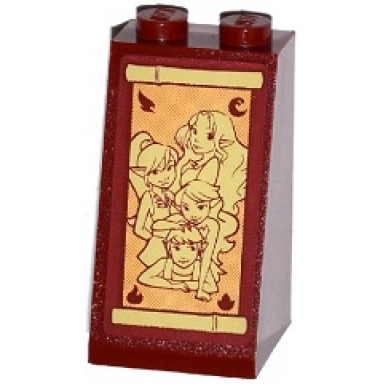 dark red slope 75 2 x 2 x 3 - solid studs with 4 elves portrait pattern sticker - set 41075