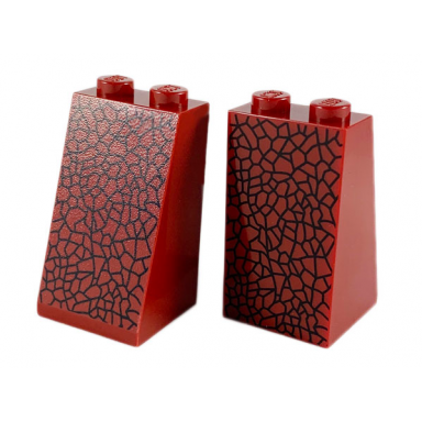 dark red slope 75 2 x 2 x 3 - solid studs with black animal scales cracks pattern