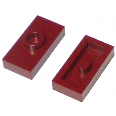dark red plate modified 1 x 2 with 1 stud without groove jumper