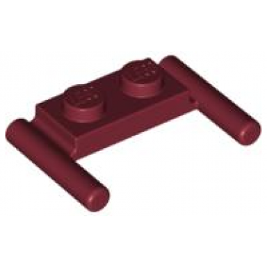 dark red plate modified 1 x 2 with bar handles - flat ends low attachment