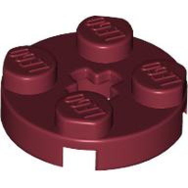dark red plate round 2 x 2 with axle hole