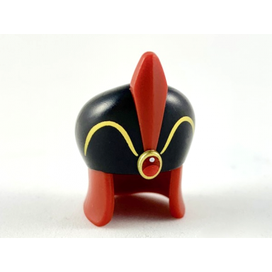 dark red minifigure headgear large hat black dome dark red feather red jewel gold trim pattern