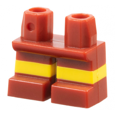 dark red legs short with molded horizontal yellow stripes pattern