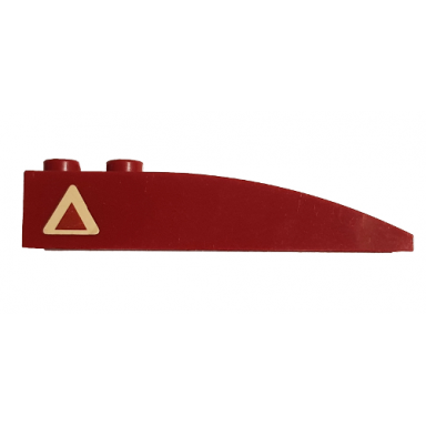 dark red slope curved 6 x 1 with dark red triangle with tan border pattern model left side sticker - set 7296