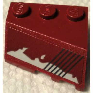 dark red wedge 3 x 3 sloped left with light bluish gray damage and 6 black slanted lines pattern sticker - set 75312