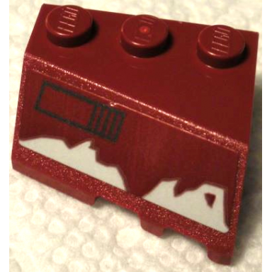 dark red wedge 3 x 3 sloped left with light bluish gray damage and black rectangle missile launcher pattern sticker - set 75312