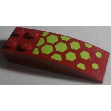 dark red slope curved 6 x 2 with lime hexagons pattern sticker - set 70703