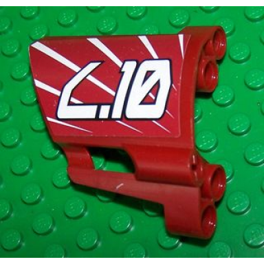 dark red technic panel fairing 23 large short small hole side b with stylized white l.10 pattern sticker - set 8102