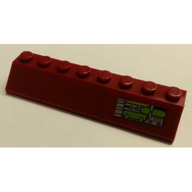 dark red slope 45 2 x 8 with silver and lime mechanical pattern model left side sticker - set 7298