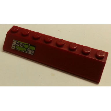 dark red slope 45 2 x 8 with silver and lime mechanical pattern model right side sticker - set 7298