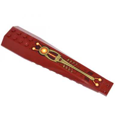 dark red wedge 16 x 4 triple curved with reinforcements with gold panels with rivets red wires and yellow energy orbs pattern sticker - set 70146