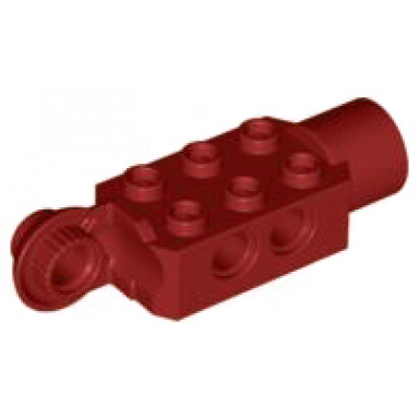 dark red technic brick modified 2 x 3 with pin holes rotation joint ball half vertical and rotation joint socket