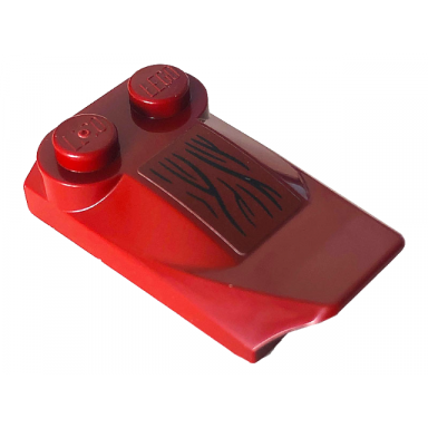 dark red slope curved 3 x 2 x 2 3 with 2 studs wing end with dark red skin and black lines pattern sticker - set 76154