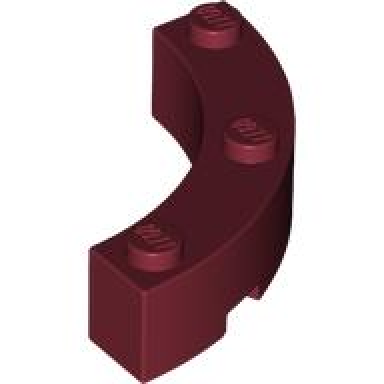 dark red brick round corner 4 x 4 macaroni with 3 studs