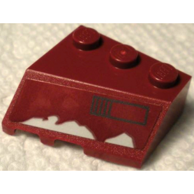 dark red wedge 3 x 3 sloped right with light bluish gray damage and black rectangle missile launcher pattern sticker - set 75312