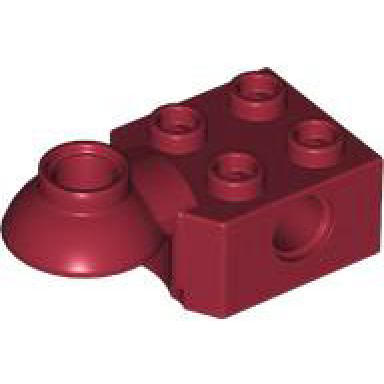 dark red technic brick modified 2 x 2 with pin hole and rotation joint ball half horizontal