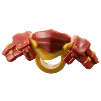dark red minifigure armor shoulder pads and bandana with molded pearl gold rivets and scabbard for 2 katanas pattern