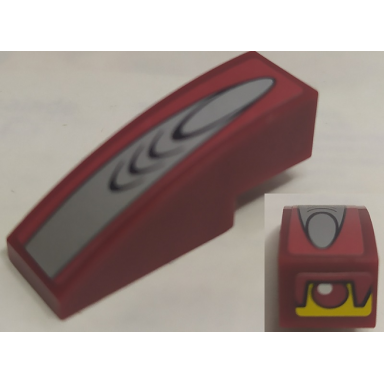 dark red slope curved 3 x 1 with silver finger on top and eye with white pupil on yellow background pattern on end stickers - set 8113