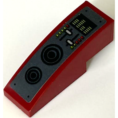 dark red slope curved 3 x 1 with dark bluish gray control panel with red and lime lights equalizer bars black speakers and light bluish gray sliders pattern sticker - set 70669