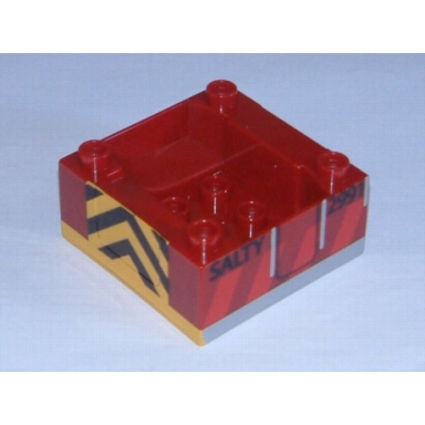 dark red duplo train cab tender base with bottom tube with thomas friends salty pattern