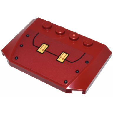 dark red wedge 4 x 6 x 2 3 triple curved with gold rectangles panels with dark orange lines and dark bluish gray rivets pattern sticker - set 76210