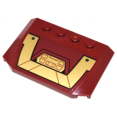 dark red wedge 4 x 6 x 2 3 triple curved with gold panels with dark orange lines and shapes and dark bluish gray rivets pattern sticker - set 76210