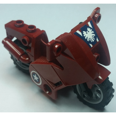 dark red motorcycle city with black chassis lbg wheels and fairing with eagle and captain america stars pattern stickers - set 6865