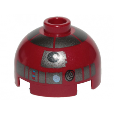dark red brick round 2 x 2 dome top with silver pattern r4-p17