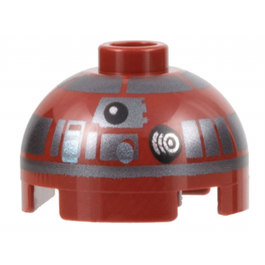 dark red brick round 2 x 2 dome top with silver panels and black photoreceptor pattern r4-p17