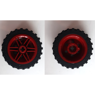 dark red wheel 30mm d x 14mm with black tire 43.2 x 14 offset tread 56904 56898