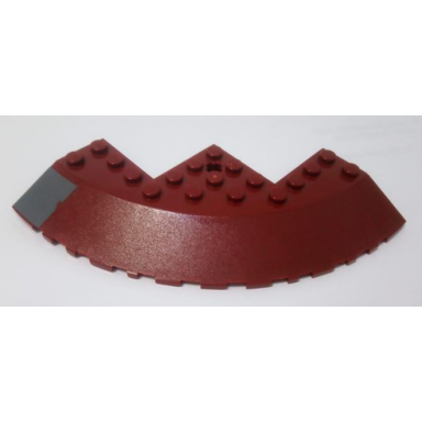 dark red brick round corner 10 x 10 with slope 33 edge axle hole facet cutout with worn dark bluish gray rectangle pattern model left side sticker - set 75060