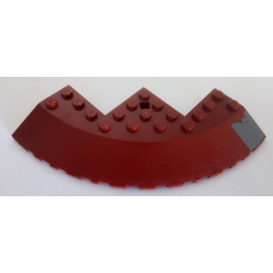 dark red brick round corner 10 x 10 with slope 33 edge axle hole facet cutout with worn dark bluish gray rectangle pattern model right side sticker - set 75060