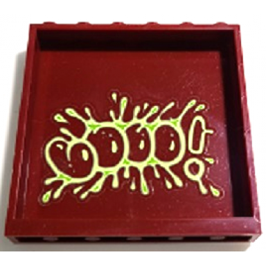 dark red panel 1 x 6 x 5 with booo! and yellowish green and lime slime pattern sticker - set 70424