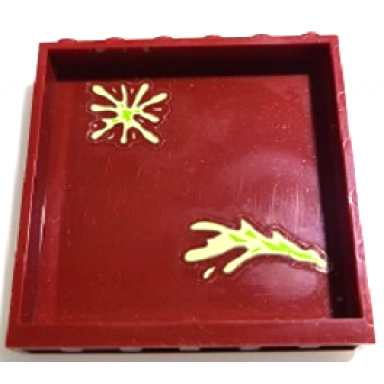 dark red panel 1 x 6 x 5 with 2 yellowish green and lime slime splatters pattern stickers - set 70424