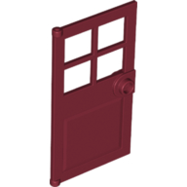 dark red door 1 x 4 x 6 with 4 panes and stud handle