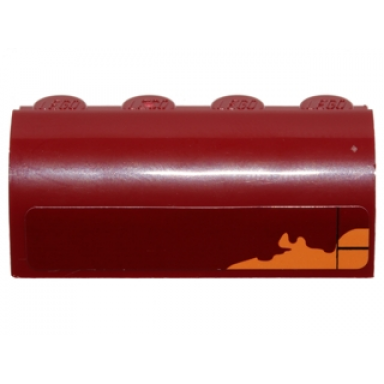 dark red slope curved 2 x 4 x 1 1 3 with 4 recessed studs with irregular orange patch pattern sticker - set 75099