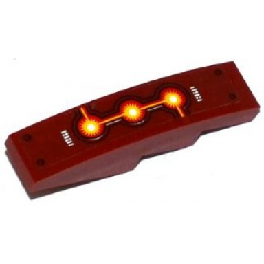 dark red slope curved 4 x 1 with white alien characters 4 rivets fire cores and black red and yellow lines pattern sticker - set 70142