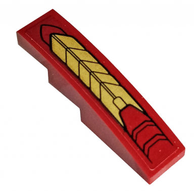 dark red slope curved 4 x 1 with gold and dark red armor plates pattern sticker - set 76107