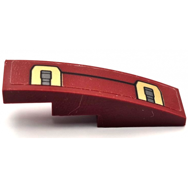 dark red slope curved 4 x 1 with gold dark red and dark bluish gray iron man hulkbuster armor plates pattern model left side sticker - set 76105