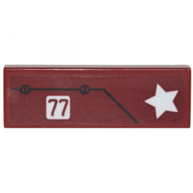 dark red tile 1 x 3 with white star and 77 black line and 2 screws pattern sticker - set 76077
