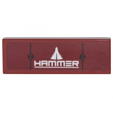 dark red tile 1 x 3 with white hammer black lines and 2 screws pattern sticker - set 76077