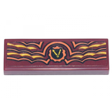dark red tile 1 x 3 with clock with orange gear outline and yellow hands time twins symbol with orange black and yellow layers pattern sticker - set 71741