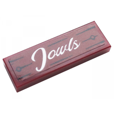 dark red tile 1 x 3 with white jowls pattern sticker - set 60258