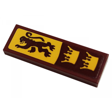 dark red tile 1 x 3 with gryffindor banner with lion and crowns pattern sticker - set 76382