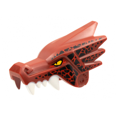 dark red dragon head ninjago jaw upper with four white teeth per side with yellow eyes and black and red markings pattern