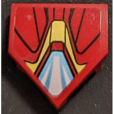 dark red wedge 2 x 2 x 2 3 pointed with iron man shield with gold and metallic light blue armor plates pattern sticker - set 76192