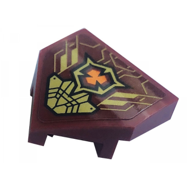 dark red wedge 2 x 2 x 2 3 pointed with gold lines and armor plates and orange emblem pattern sticker - set 71791