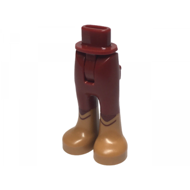 dark red mini doll hips and trousers with back pockets with molded medium nougat lower legs boots and printed dark red curved lines pattern - thin hinge