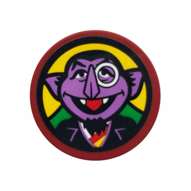 dark red tile round 3 x 3 with sesame street the count on yellow background pattern sticker - set 21324